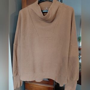 Alia Women's Cowl Neck Sweater in Warm Beige